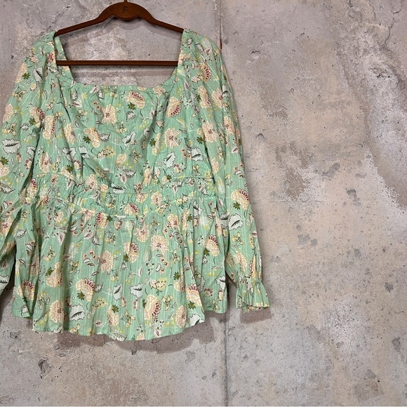 torrid Tops - Torrid mint green yellow paisley floral smocked peasant blouse size 2x